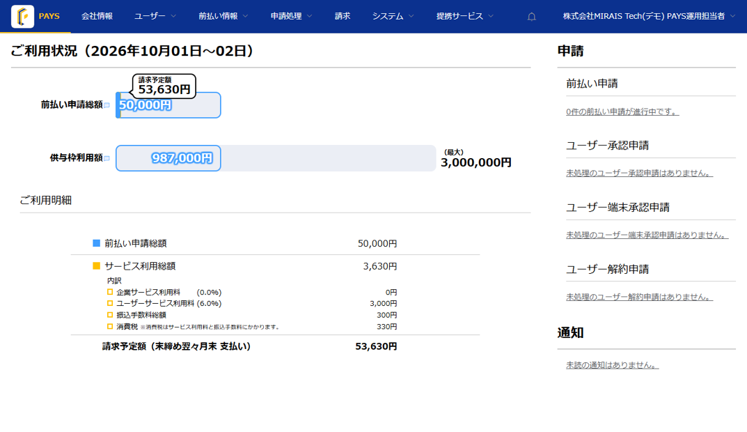 PAYSの会社向け管理画面